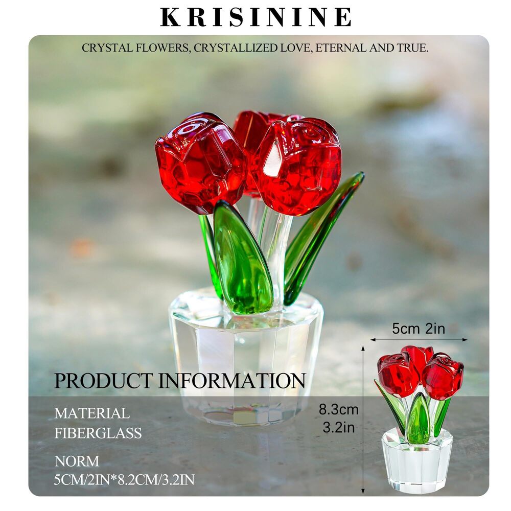 6014 Crystal Rose Bouquet Figurine and Pink Crystal Flower Ornament - Picture 5 of 9